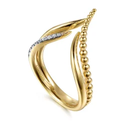 Clearance Gabriel & Co. Bujukan Punk - 14K Yellow Gold Bujukan and Diamond Double Row Chevron Spike Ring