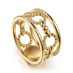 Clearance Gabriel & Co. Bujukan Punk - 14K Yellow Gold Bujukan Link and Bullet Wide Band Ring