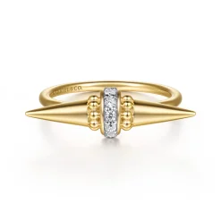 New Gabriel & Co. Bujukan Punk - 14K Yellow Gold Bujukan and Diamond Bullet Fashion Ring