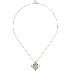 Clearance Gabriel & Co. Byzantine Flower - 18K White Yellow Gold Graduating Diamond Floral Pendant Necklace