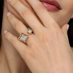 Hot Gabriel & Co. Byzantine Flower - 18K White Yellow Gold Graduating Diamond Floral Open Ring