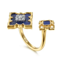 Online Gabriel & Co. Byzantine Flower - 18K White Yellow Gold Diamond and Lapis Floral Open Ring