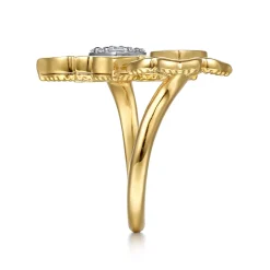 Online Gabriel & Co. Byzantine Flower - 18K White Yellow Gold Diamond and Lapis Floral Open Ring