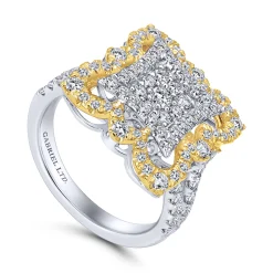Discount Gabriel & Co. Byzantine Flower - 18K White-Yellow Gold Intricate Square Diamond Pave Statement Ring