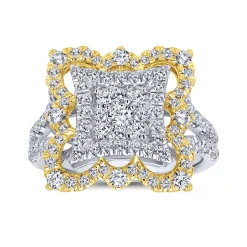 Discount Gabriel & Co. Byzantine Flower - 18K White-Yellow Gold Intricate Square Diamond Pave Statement Ring