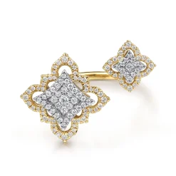 Clearance Gabriel & Co. Byzantine Flower - 18K White Yellow Gold Diamond Floral Open Ring