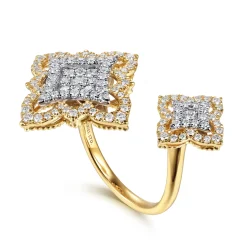 Clearance Gabriel & Co. Byzantine Flower - 18K White Yellow Gold Diamond Floral Open Ring