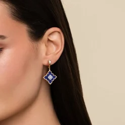 Hot Gabriel & Co. Byzantine Flower - 18K White Yellow Gold Diamond and Lapis Floral Drop Earrings