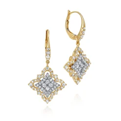 Online Gabriel & Co. Byzantine Flower - 18K White-Yellow Gold Floral Diamond Drop Earrings