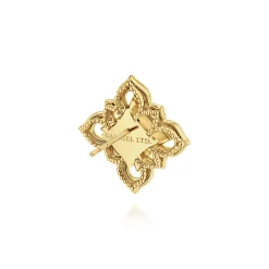 Hot Gabriel & Co. Byzantine Flower - 18K Yellow Gold Diamond and Blue Sapphire Floral Stud Earrings with Chrome Blue Enamel