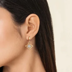 Clearance Gabriel & Co. Byzantine Flower - 18K Yellow Gold Bujukan and Diamond Floral Leverback Drop Earrings