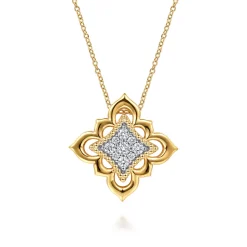 Online Gabriel & Co. Byzantine Flower - 18K Yellow Gold Bujukan and Diamond Floral Pendant Necklace