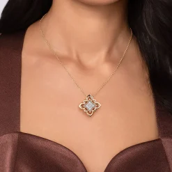Online Gabriel & Co. Byzantine Flower - 18K Yellow Gold Bujukan and Diamond Floral Pendant Necklace