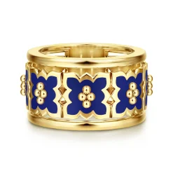 Best Gabriel & Co. Byzantine Flower - 18K Yellow Gold Beaded Floral Drop Necklace with Chrome Blue Enamel