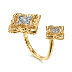 Best Gabriel & Co. Byzantine Flower - 18K Yellow Gold Bujukan and Diamond Floral Open Ring