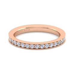New Gabriel & Co. Calabria - 14K Rose Gold Diamond Prong Channel Diamond Anniversary Band with Milgrain - 0.35 ct