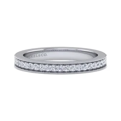 Clearance Gabriel & Co. Calabria - 14K White Gold Channel Prong Diamond Anniversary Band with Milgrain - 0.15 ct