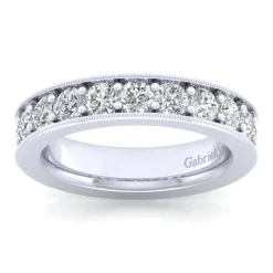 Gabriel & Co. Calabria - 14K White Gold Channel Prong Diamond Anniversary Band with Milgrain - 1.05 ct