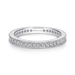 New Gabriel & Co. Calabria - 14K White Gold Channel Prong Diamond Eternity Band with Milgrain - 0.3 ct