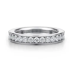 Clearance Gabriel & Co. Calabria - 14K White Gold Diamond Prong Channel Diamond Anniversary Band with Milgrain - 0.7 ct