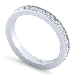 Outlet Gabriel & Co. Calabria - 14K White Gold Diamond Prong Channel Diamond Anniversary Band with Milgrain - 0.22 ct