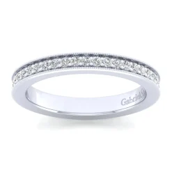 Outlet Gabriel & Co. Calabria - 14K White Gold Diamond Prong Channel Diamond Anniversary Band with Milgrain - 0.22 ct