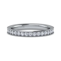 Sale Gabriel & Co. Calabria - 14K White Gold Diamond Prong Channel Diamond Anniversary Band with Milgrain - 0.35 ct