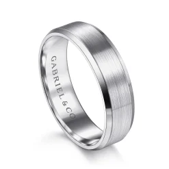 Discount Gabriel & Co. Caleb - 14K White Gold 6mm - Satin Finish Men's Wedding Band with Beveled Edge