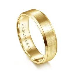 Hot Gabriel & Co. Caleb - 14K Yellow Gold 6mm - Satin Finish Men's Wedding Band with Beveled Edge