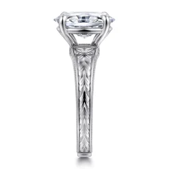 New Gabriel & Co. Caltha - Vintage Inspired 14K White Gold Oval Solitaire Diamond Engagement Ring