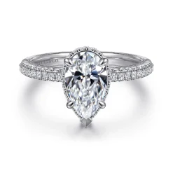 New Gabriel & Co. Caly - 14K White Gold Pear Shape Halo Diamond Engagement Ring