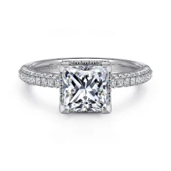 Hot Gabriel & Co. Caly - 14K White Gold Princess Halo Diamond Engagement Ring