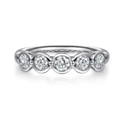 Clearance Gabriel & Co. Calypso - 14K White Gold Bezel Round 5 Stone Diamond Anniversary Band - 0.75 ct