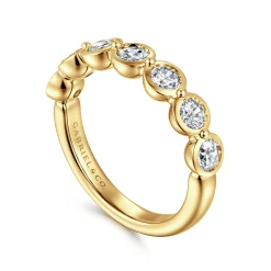New Gabriel & Co. Calypso - 14K Yellow Gold Bezel Round 7 Stone Diamond Anniversary Band - 1.05 ct