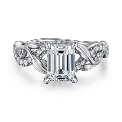 Hot Gabriel & Co. Camelia - 14K White Gold Floral Emerald Cut Diamond Engagement Ring