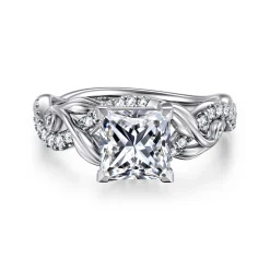 Hot Gabriel & Co. Camelia - 14K White Gold Floral Princess Cut Diamond Engagement Ring