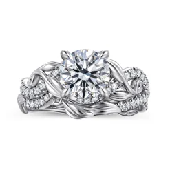 Clearance Gabriel & Co. Camelia - 14K White Gold Floral Round Diamond Engagement Ring