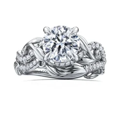 Clearance Gabriel & Co. Camelia - 14K White Gold Floral Round Diamond Engagement Ring