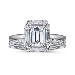 Hot Gabriel & Co. Cammie - 14K White Gold Halo Emerald Cut Diamond Engagement Ring