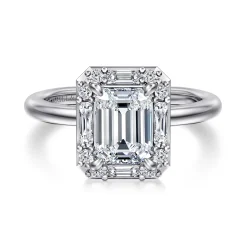 Best Gabriel & Co. Cammie - 14K White Gold Halo Emerald Cut Diamond Engagement Ring