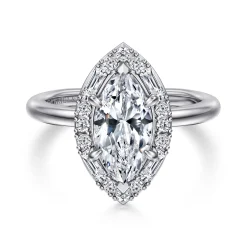 New Gabriel & Co. Cammie - 14K White Gold Halo Marquise Shape Diamond Engagement Ring