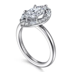 New Gabriel & Co. Cammie - 14K White Gold Halo Marquise Shape Diamond Engagement Ring