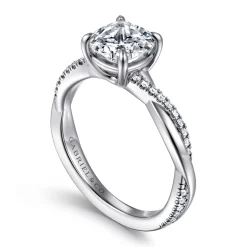 Gabriel & Co. Campana - 18K White Gold Cushion Cut Twisted Diamond Engagement Ring