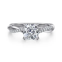 Clearance Gabriel & Co. Campana - 14K White Gold Cushion Cut Twisted Diamond Engagement Ring