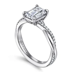 Hot Gabriel & Co. Campana - 14K White Gold Emerald Cut Twisted Diamond Engagement Ring