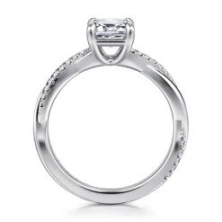 Hot Gabriel & Co. Campana - 14K White Gold Emerald Cut Twisted Diamond Engagement Ring