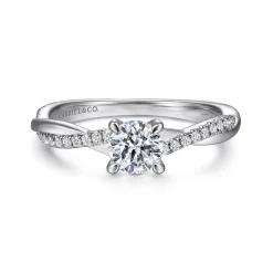 New Gabriel & Co. Campana - 14K White Gold Round Diamond Engagement Ring