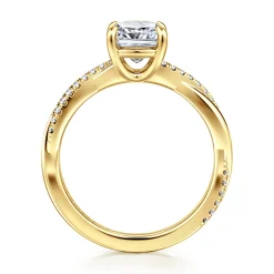 Discount Gabriel & Co. Campana - 14K Yellow Gold Cushion Cut Twisted Diamond Engagement Ring