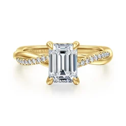 Online Gabriel & Co. Campana - 14K Yellow Gold Emerald Cut Twisted Diamond Engagement Ring
