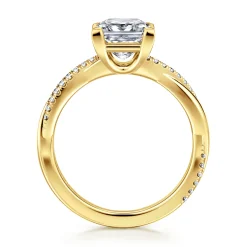 New Gabriel & Co. Campana - 14K Yellow Gold Princess Cut Twisted Diamond Engagement Ring